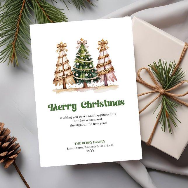 Tarjeta Festiva Cozy Leopard Earthy Watercolor Christmas Tree Card (Cozy Leopard Earthy Watercolor Christmas Tree Greeting)
