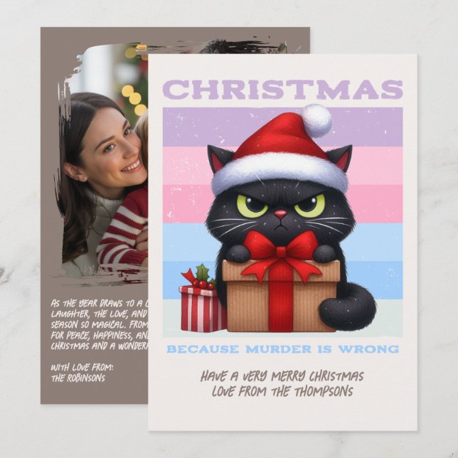 Tarjeta Festiva Cozy Neutral Funny Cat Retro Christmas Photo (Anverso / Reverso)