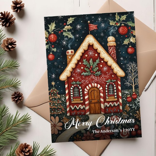 Tarjeta Festiva Cozy old fashioned Christmas house card download (Cozy old fashioned Christmas tree card download)
