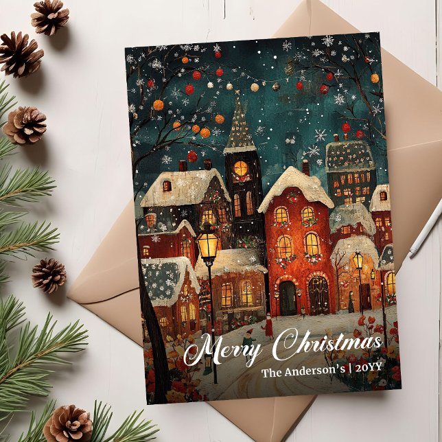 Tarjeta Festiva Cozy old fashioned Christmas scene seasonal card (Cozy old fashioned Christmas scene seasonal card)