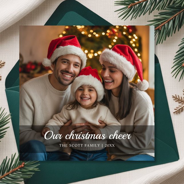 Tarjeta Festiva Cozy Our Christmas Cheer Family Photo holiday Card (Subido por el creador)