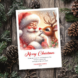 Tarjeta Festiva Cozy Santa And Rudolph Warm Christmas Greeting 