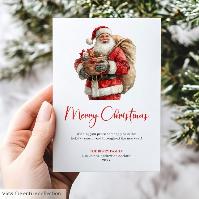 Tarjeta Festiva Cozy Santa Claus Classic Red Green Christmas Card (Cozy Santa Claus Classic Red Green Christmas Card)