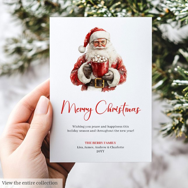 Tarjeta Festiva Cozy Santa Claus Minimalist Script Font Holiday   (Cozy Santa Claus Minimalist Script Font Holiday Card)