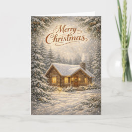 Tarjeta Festiva Cozy Snow Covered Cabin Merry Christmas 