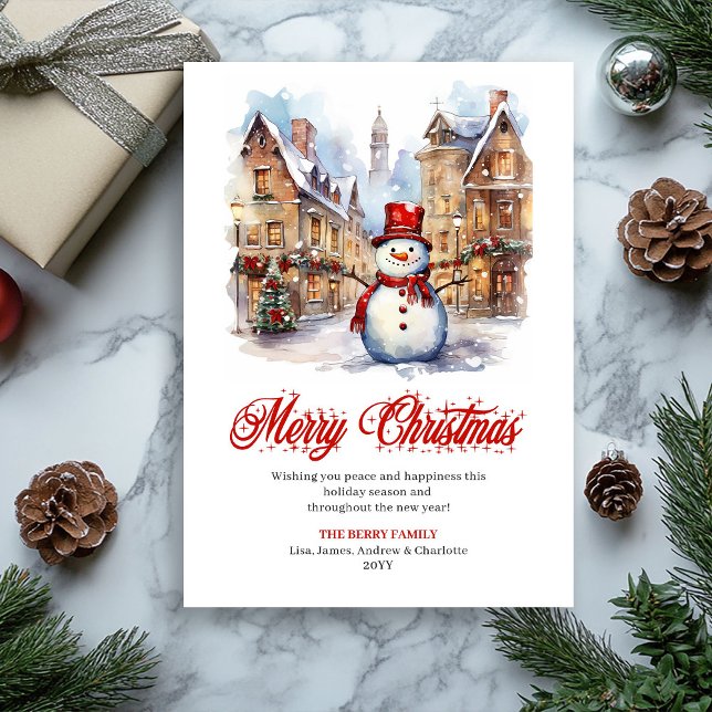 Tarjeta Festiva Cozy watercolor Christmas scene greeting card (Minimalist Cozy Christmas Scene Greeting Card)