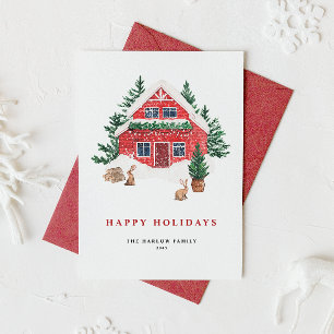 Tarjeta Festiva Cozy Watercolor Rojo Holiday Rústico