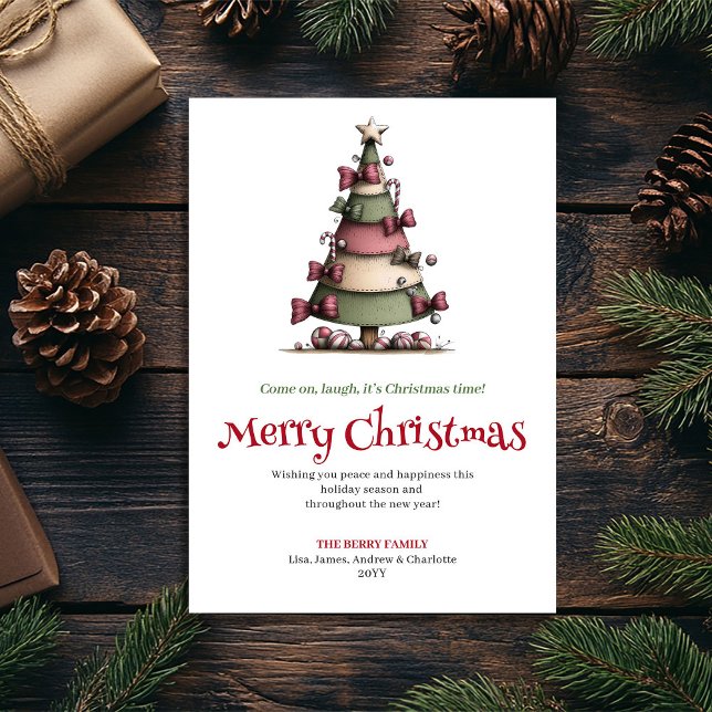 Tarjeta Festiva Cozy Whimsical Christmas Tree Minimalist Card (Cozy Whimsical Christmas Tree Minimalist Card)
