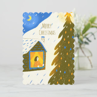 Tarjeta Festiva Cozy Winter Night Christmas