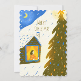 Tarjeta Festiva Cozy Winter Night Christmas