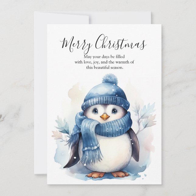 Tarjeta Festiva Cozy Winter Penguin (Anverso)
