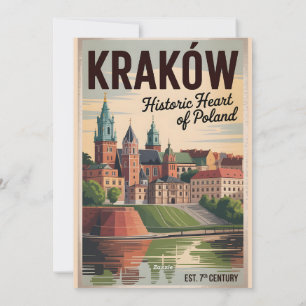 Tarjeta Festiva Cracovia Polonia Paisaje Urbano Retro Skyline Viaj