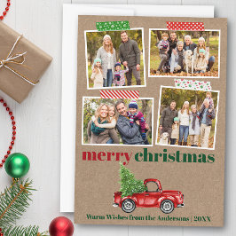 Tarjeta Festiva Craft Tape Red Truck Navidades Kraft Photo
