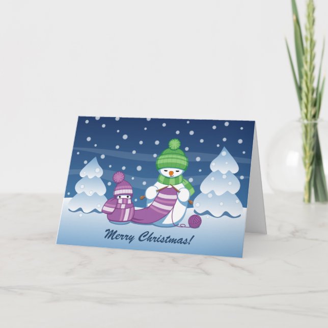 Tarjeta Festiva Crafty Snowman Knitus Scarf (Anverso)