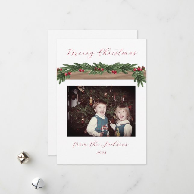 Tarjeta Festiva Cranberry Garland Holiday Christmas Card (Anverso/Reverso In Situ)