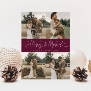 Tarjeta Festiva Cranberry multifoto de Merry y casados recién casa