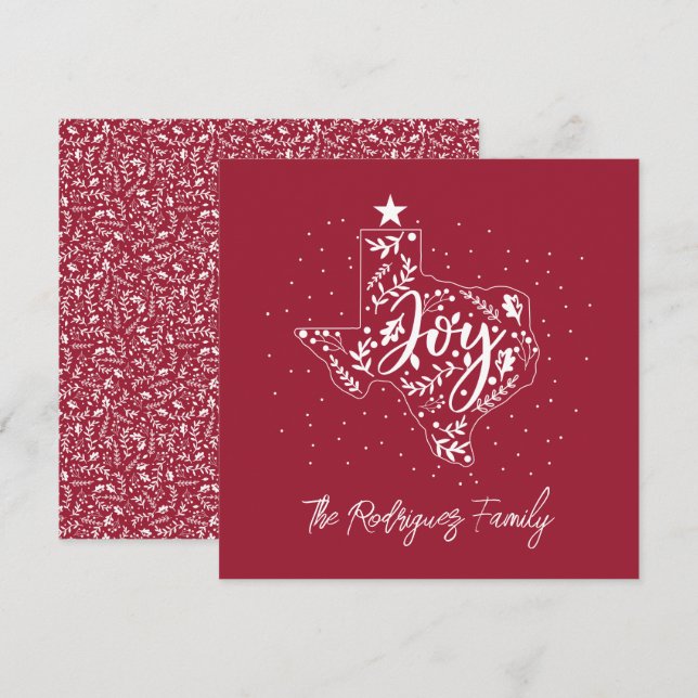 Tarjeta Festiva Cranberry Red Joy Holiday deja forma a Texas (Anverso / Reverso)
