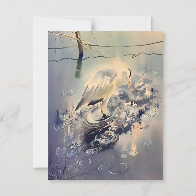 Tarjeta Festiva Crane In Rain Watercolor (Anverso)
