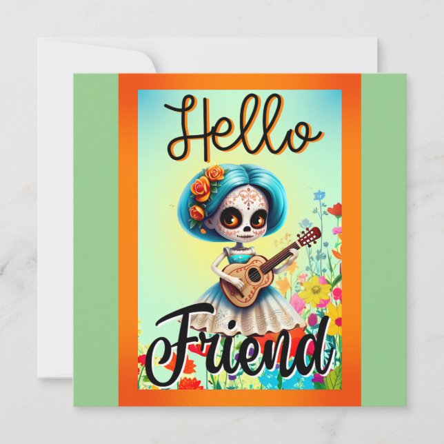 Tarjeta Festiva Cráneo de Azúcar Adorable (Anverso)