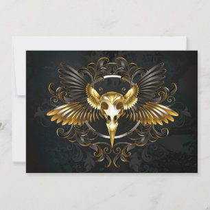 Tarjeta Festiva Cráneo de pájaro dorado sobre fondo negro