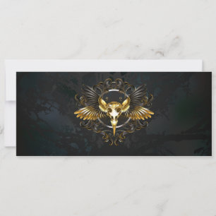 Tarjeta Festiva Cráneo de pájaro dorado sobre fondo negro