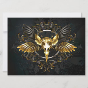 Tarjeta Festiva Cráneo de pájaro dorado sobre fondo negro