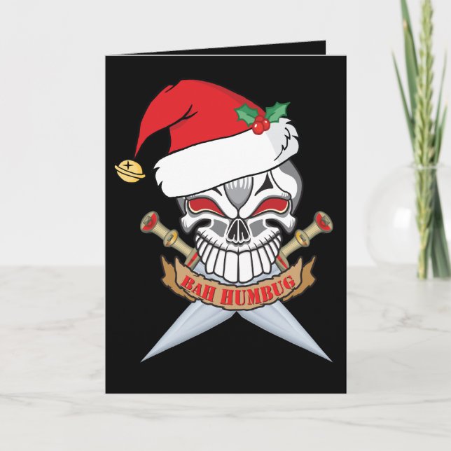 Tarjeta Festiva Cráneo de Santa Pirate contra los Navidades (Anverso)