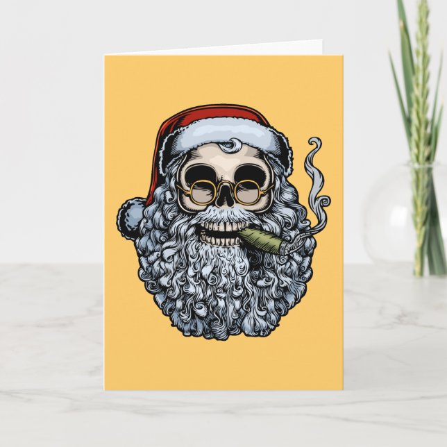 Tarjeta Festiva Cráneo de Smokin Santa (Anverso)