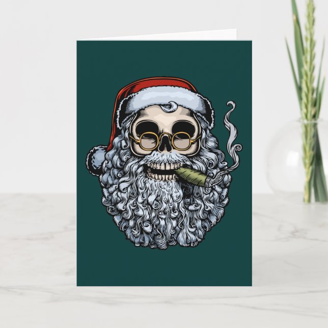 Tarjeta Festiva Cráneo de Smokin Santa (Anverso)