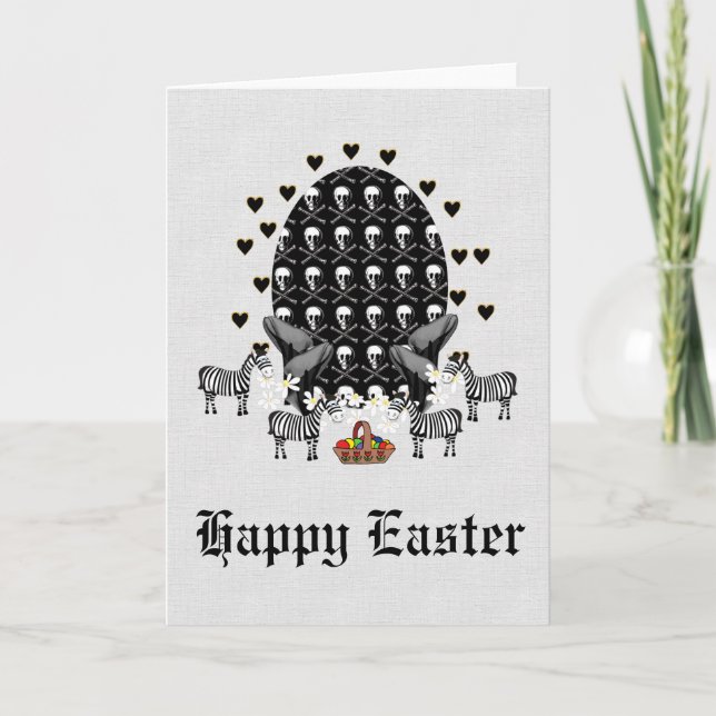 Tarjeta Festiva Cránulos y Huevo de Pascua de Cebras (Anverso)