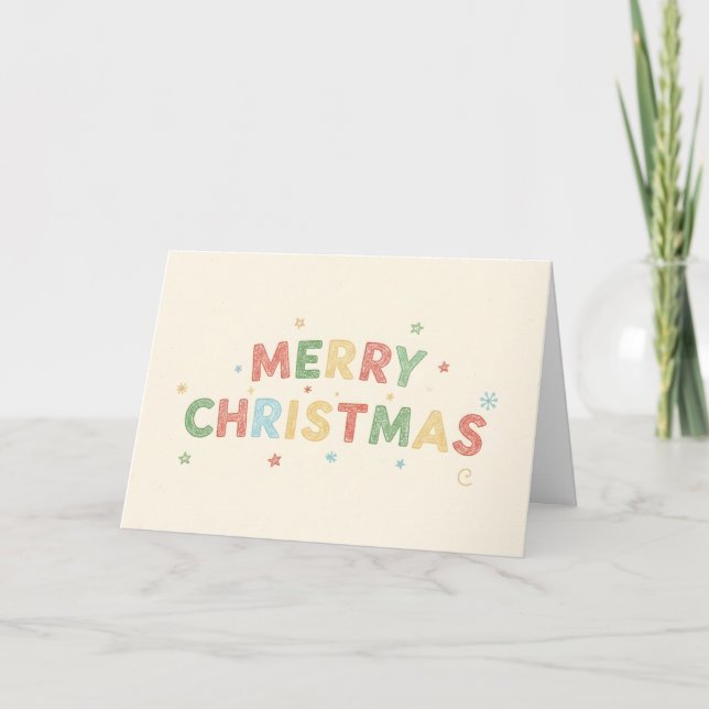 Tarjeta Festiva Crayon Kids Script Merry Christmas (Anverso)