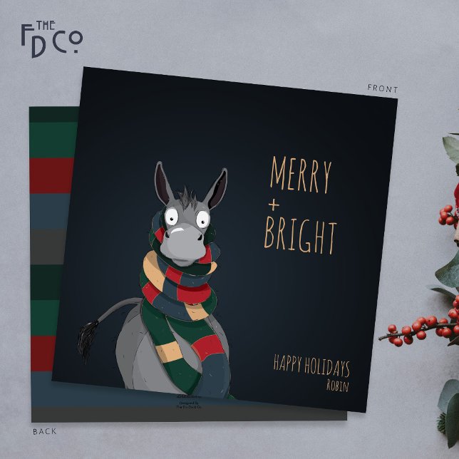 Tarjeta Festiva Crazy Cute "Merry + Bright" Burro (Subido por el creador)