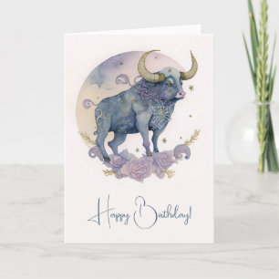 Tarjeta Festiva Crea tu propia acuarela púrpura Taurus Zodiac