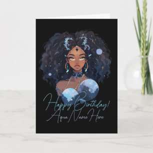 Tarjeta Festiva Crea tu propia Acuario mujer afroamericana