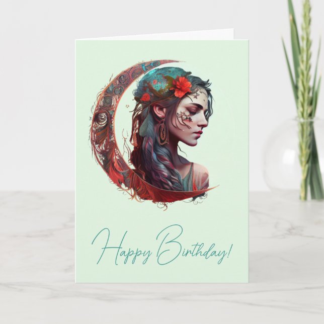 Tarjeta Festiva Crea tu propia Diosa de la Luna de la Media Luna d (Anverso)