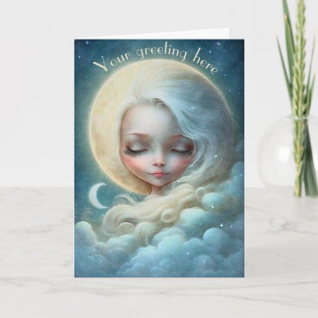 Tarjeta Festiva Crea tu propia diosa soñada bajo la luz de la luna (Anverso)