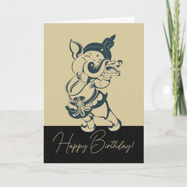 Tarjeta Festiva Crea tu propia flauta verde y dorada para ganesh (Anverso)