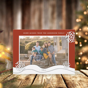 Tarjeta Festiva Crea tu propia foto familiar de Snowflakes con Nav