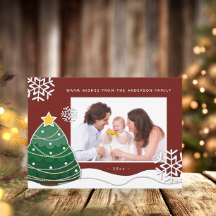 Tarjeta Festiva Crea tu propia foto familiar de Snowflakes con Nav