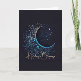 Tarjeta Festiva Crea tu propia luna azul y dorada filigrana