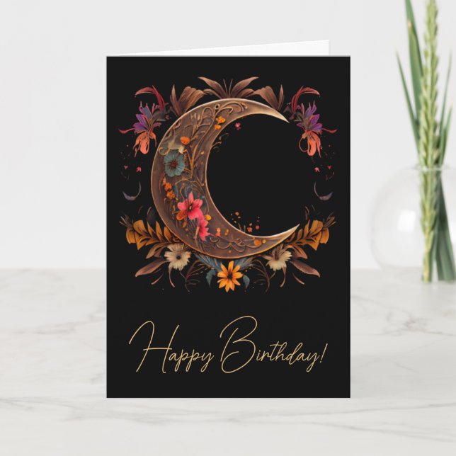 Tarjeta Festiva Crea tu propia Luna Boho Floral Dorada (Anverso)