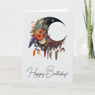 Tarjeta Festiva Crea tu propia Luna de Creciente Floral Boho 3D