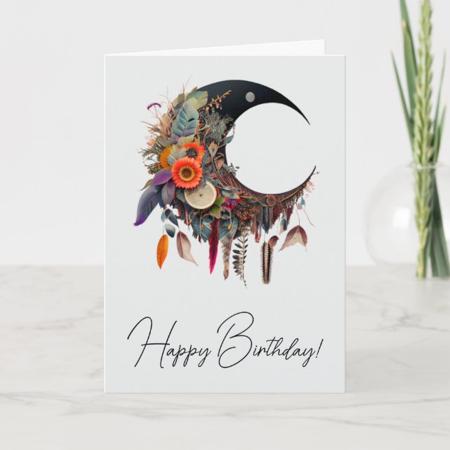 Tarjeta Festiva Crea tu propia Luna de Creciente Floral Boho 3D (Anverso)