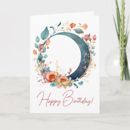 Tarjeta Festiva Crea tu propia luna floral rosa y dorada