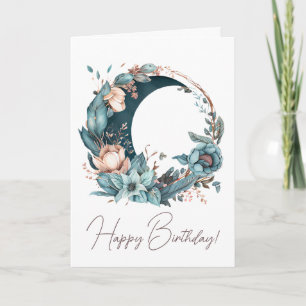 Tarjeta Festiva Crea tu propia Luna Floral Verde azulada y de Peac