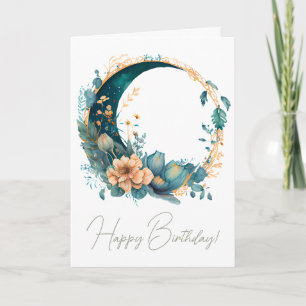 Tarjeta Festiva Crea tu propia Luna Floral Verde azulada y de Peac