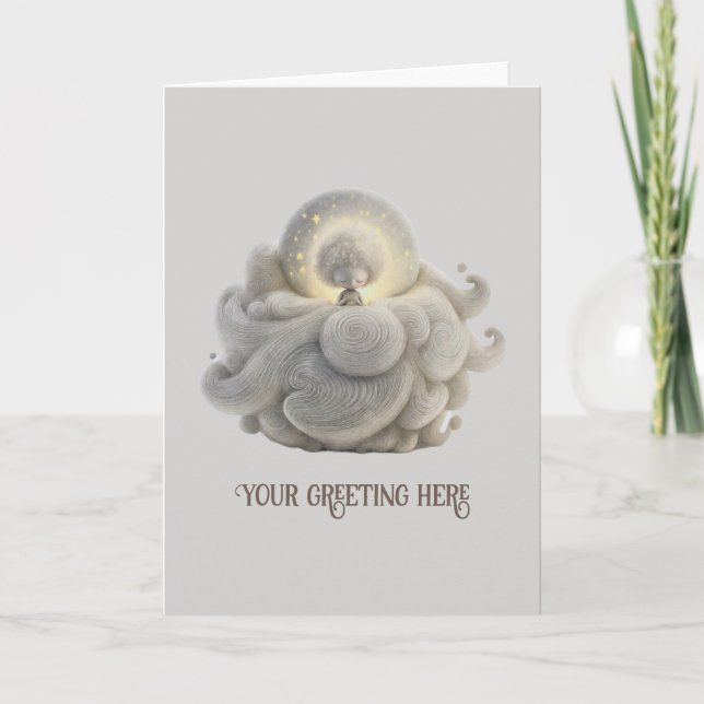 Tarjeta Festiva Crea tu propia Luna Mari dulce en nubes (Anverso)