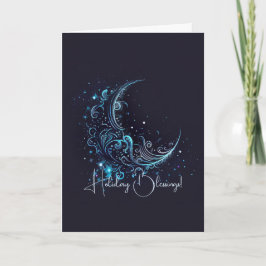 Tarjeta Festiva Crea tu propia luna mística azul y plateada