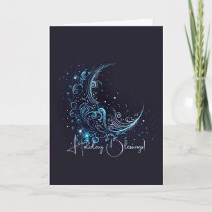 Tarjeta Festiva Crea tu propia luna mística azul y plateada