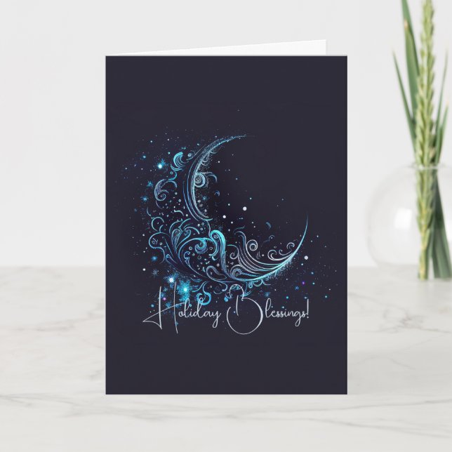 Tarjeta Festiva Crea tu propia luna mística azul y plateada (Anverso)